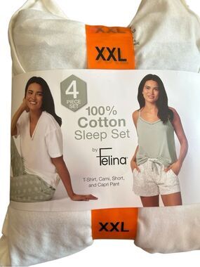 Felina 4 Piece 100% cotton sleep set, Sage/cream, size XXL, NWT